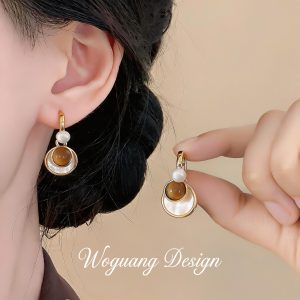 18k genuine gold electroplated pearl round ear pin1