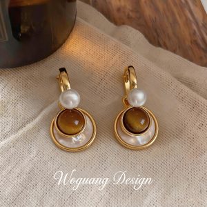 18k genuine gold electroplated pearl round ear pin2
