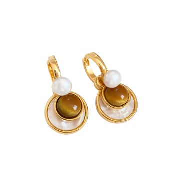 18k genuine gold electroplated pearl round ear pin4