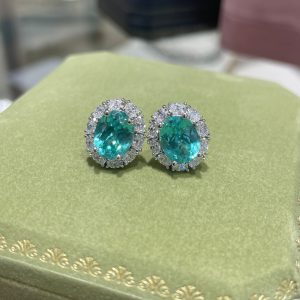 2 carat cultivated paraiba oval shaped personality earrings1