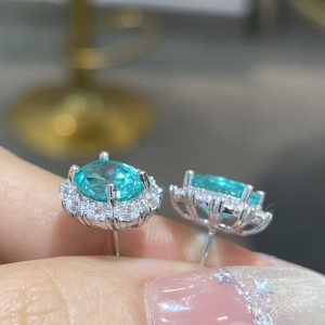 2 carat cultivated paraiba oval shaped personality earrings2