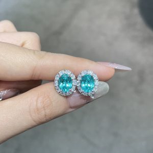 2 carat cultivated paraiba oval shaped personality earrings4
