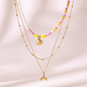 colored pearl multi layered stacked necklace1