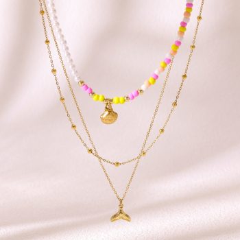 colored pearl multi layered stacked necklace1