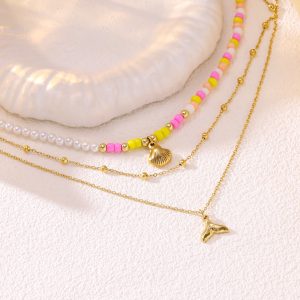 colored pearl multi layered stacked necklace3