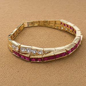double row interlaced ruby colored zircon bracelet1