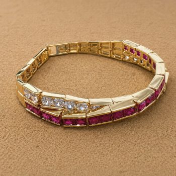 double row interlaced ruby colored zircon bracelet1