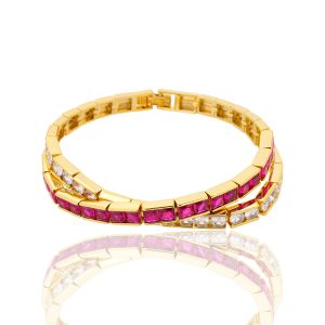 double row interlaced ruby colored zircon bracelet3