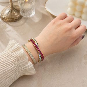 double row interlaced ruby colored zircon bracelet4