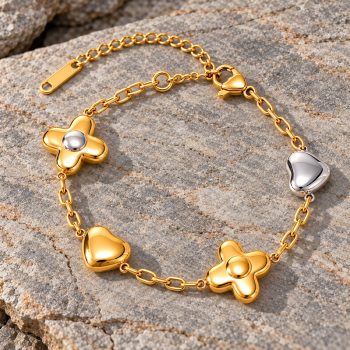 gold and silver colored heart shaped small flower bracelet1