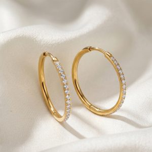 gold diamond studded simple and versatile earrings