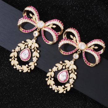 hollowed out butterfly shaped wheat ear zircon earrings1