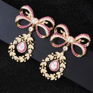 hollowed out butterfly shaped wheat ear zircon earrings3