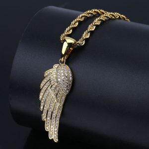 micro set zirconium plated with genuine gold feather pendant1