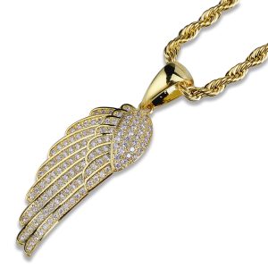 micro set zirconium plated with genuine gold feather pendant2
