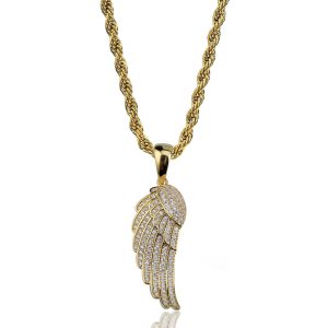 micro set zirconium plated with genuine gold feather pendant3