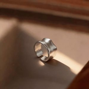 s925 pure silver wide matte irregular ring2