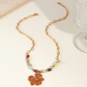 simple flower 18k gold necklace2