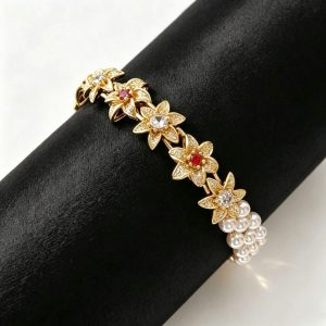 zircon imitation pearl lily flower bracelet2
