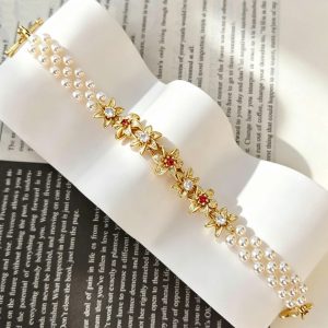 zircon imitation pearl lily flower bracelet3