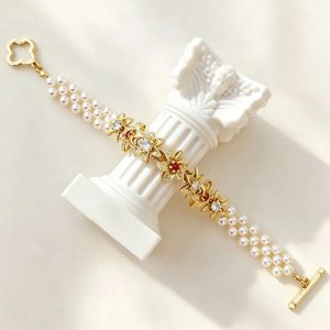 zircon imitation pearl lily flower bracelet4