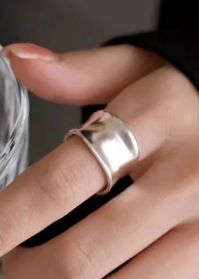 s925 pure silver wide matte irregular ring1